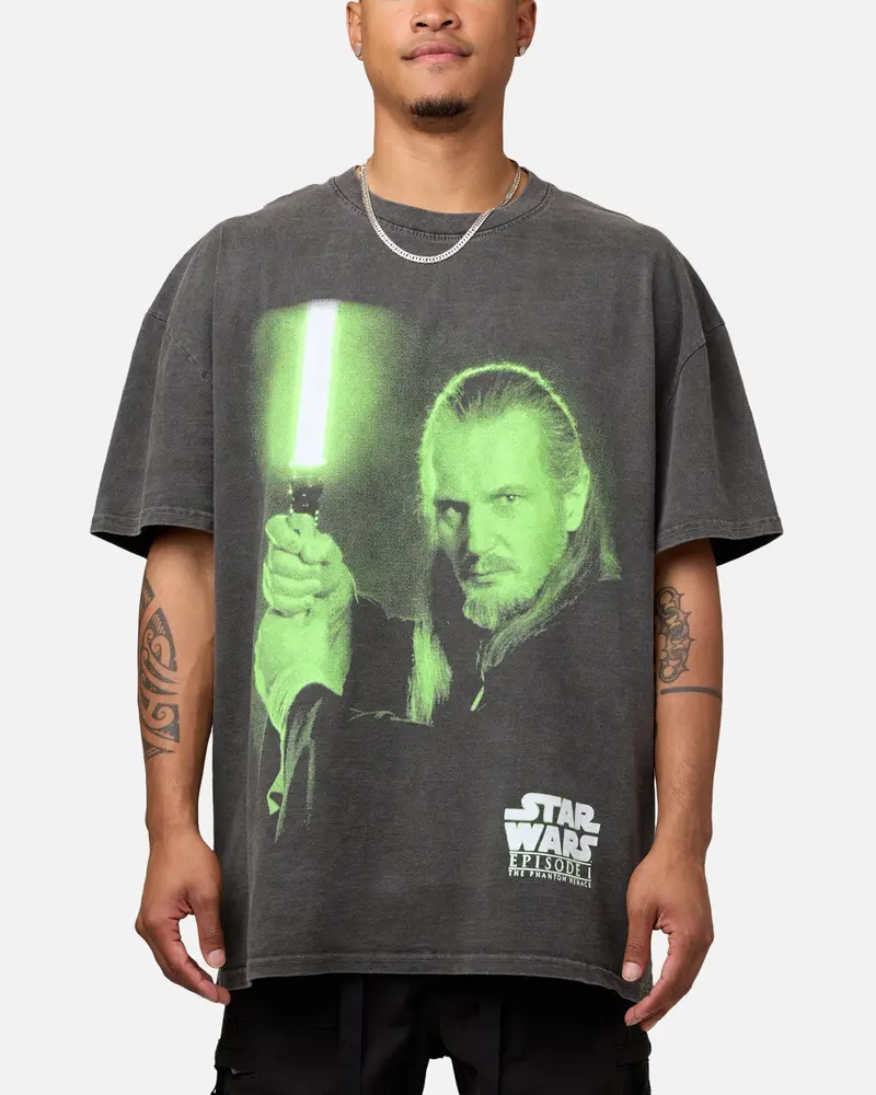 Star Wars Qui Gon Jinn Heavyweight T-Shirt Black Wash 1