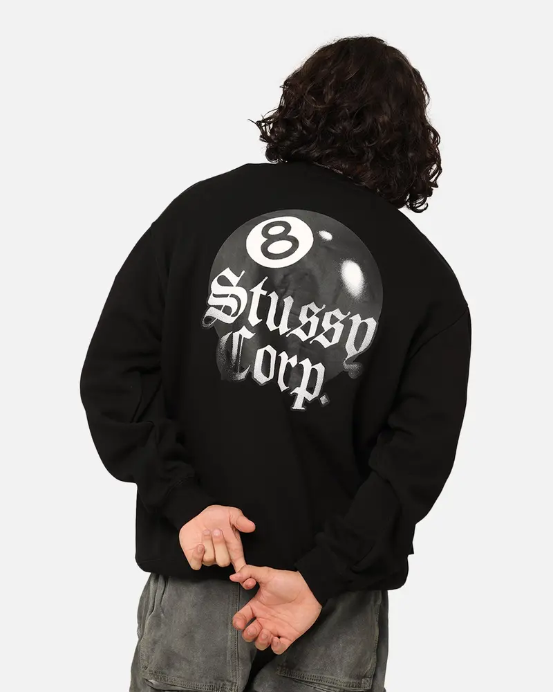 Stüssy 8 Ball Corp Fleece Crewneck Black 1