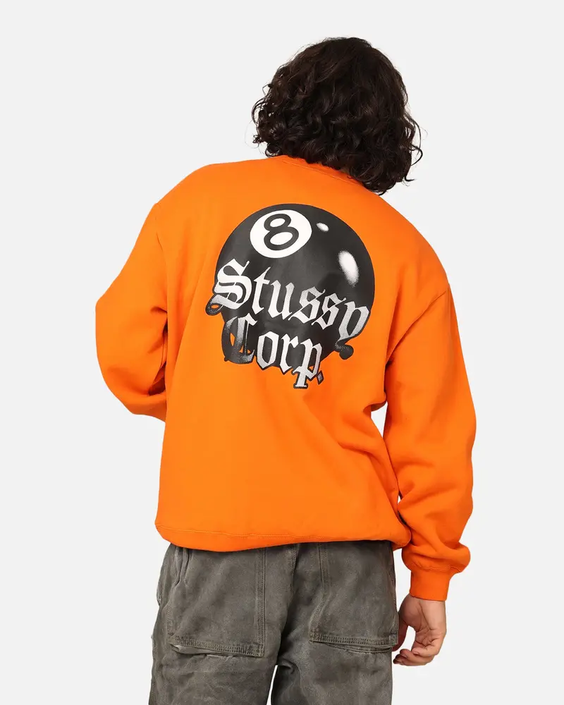 Stüssy 8 Ball Corp Fleece Crewneck Coral 1