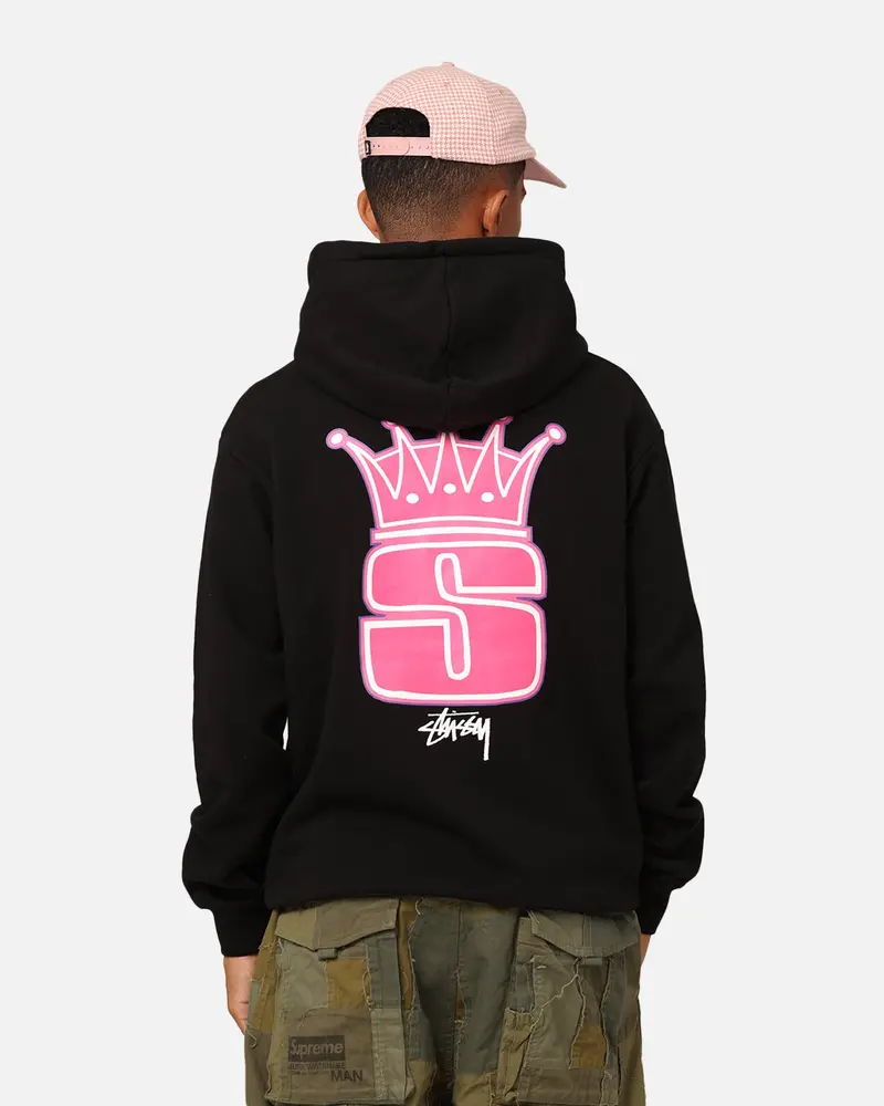Stussy Crown Fleeced Hoodie Black 1