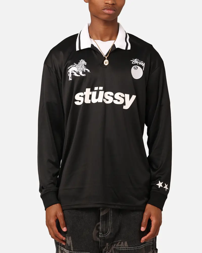Stüssy Football Polo Long Sleeve T-Shirt Black 1