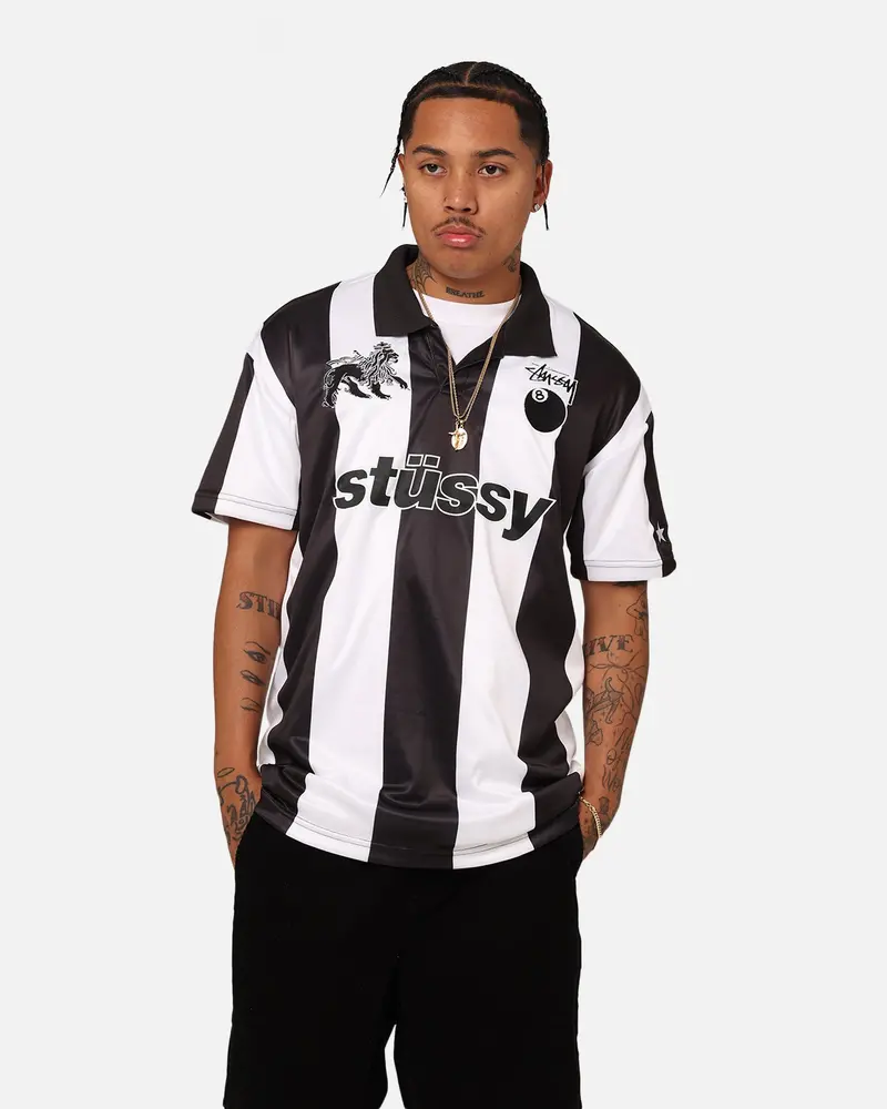 Stussy Football Polo Shirt Black/White 1