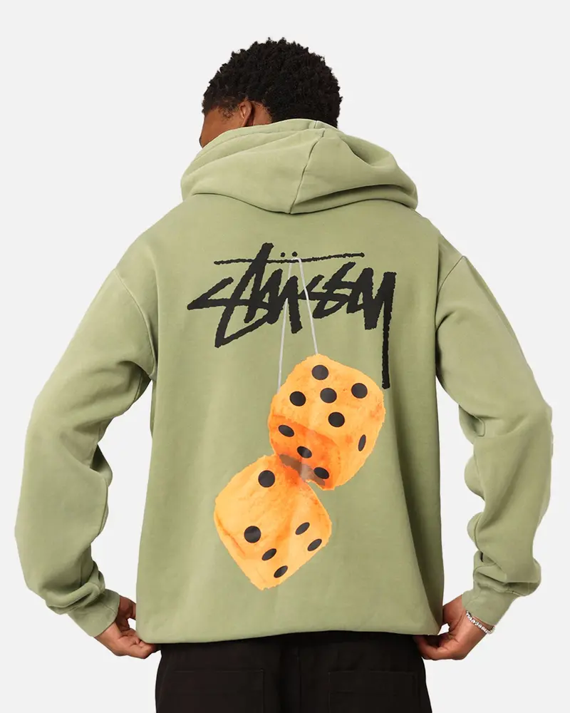 Stüssy Fuzzy Dice Fleece Hoodie Pigment Artichoke 1