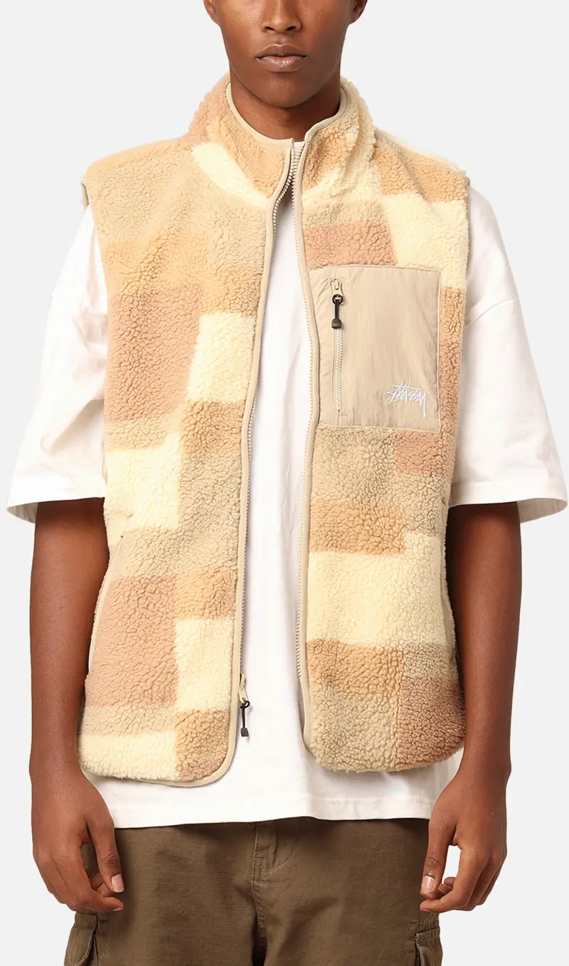 Stüssy Square Jacquard Sherpa Vest Tan 1