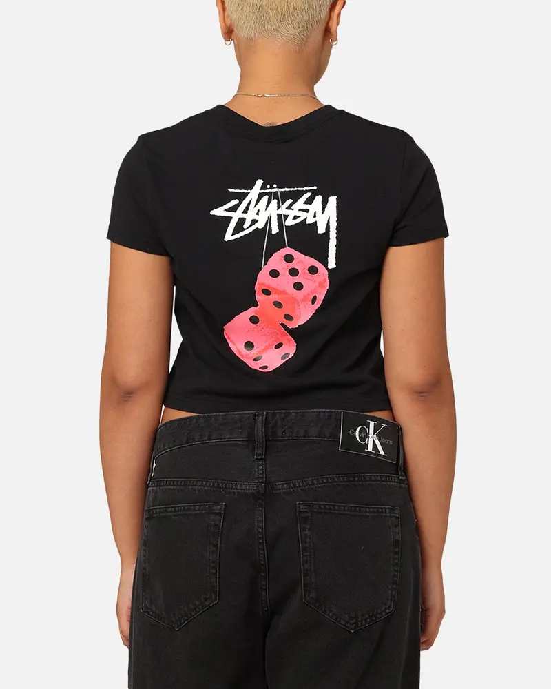 Stüssy Women's Fuzzy Dice Slim T-Shirt Black 1