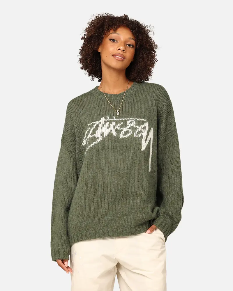 Stüssy Women's Smooth Stock Oversized Knitted Sweater Forest Green 1