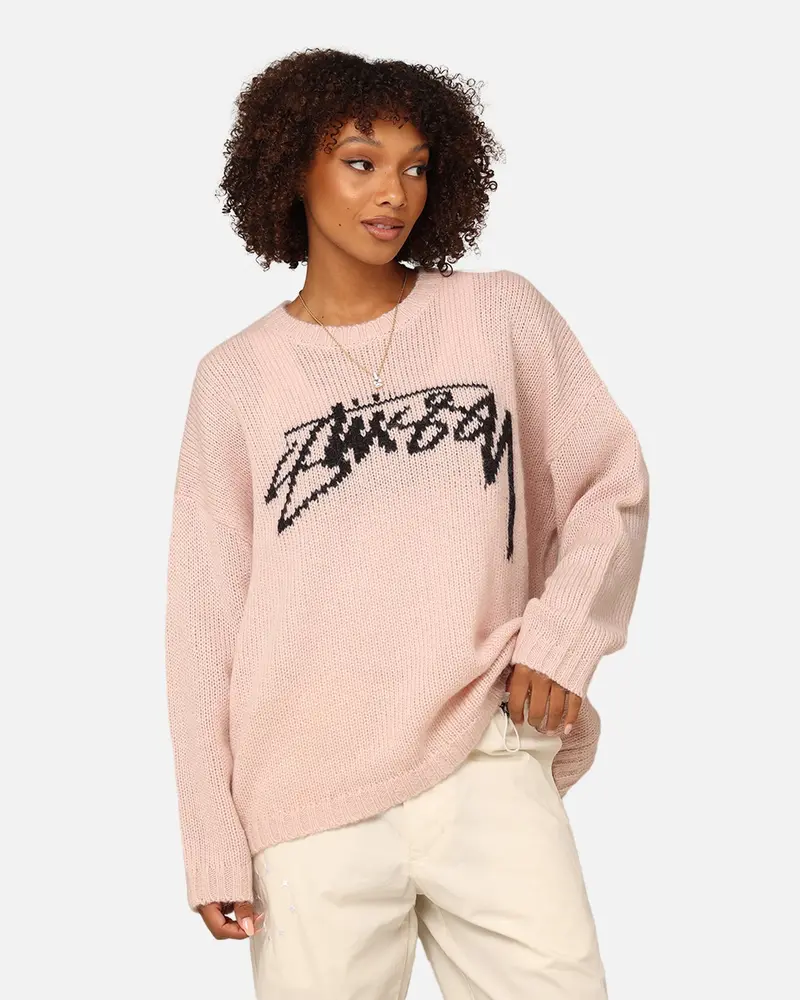 Stüssy Women's Smooth Stock Oversized Knitted Sweater Washed Pink 1