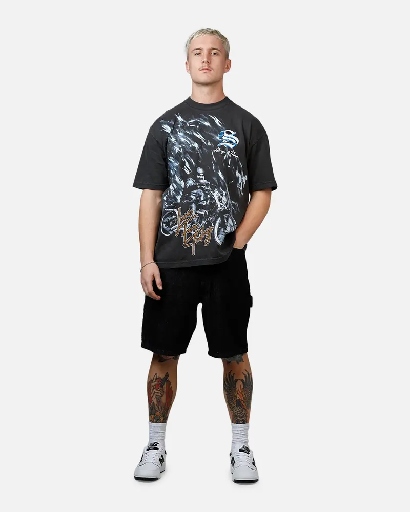 Sworn To Us Ride Strong 'Outlaw Spirit' T-Shirt Washed Black 3