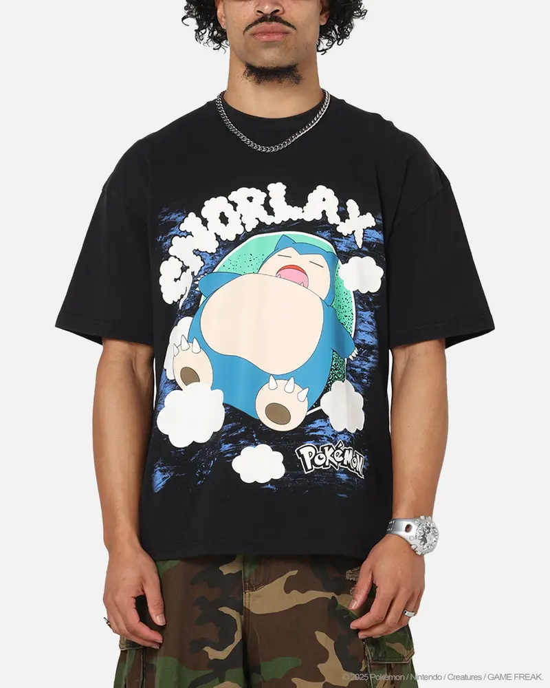 The Pokémon Collection By 73Studio Snorlax Vintage T-Shirt Off Black 1