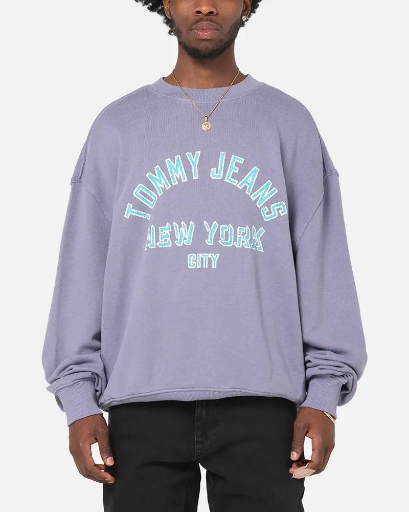 Tommy Jeans Cropped Overdyed Varsity Crewneck Washed Blue 1