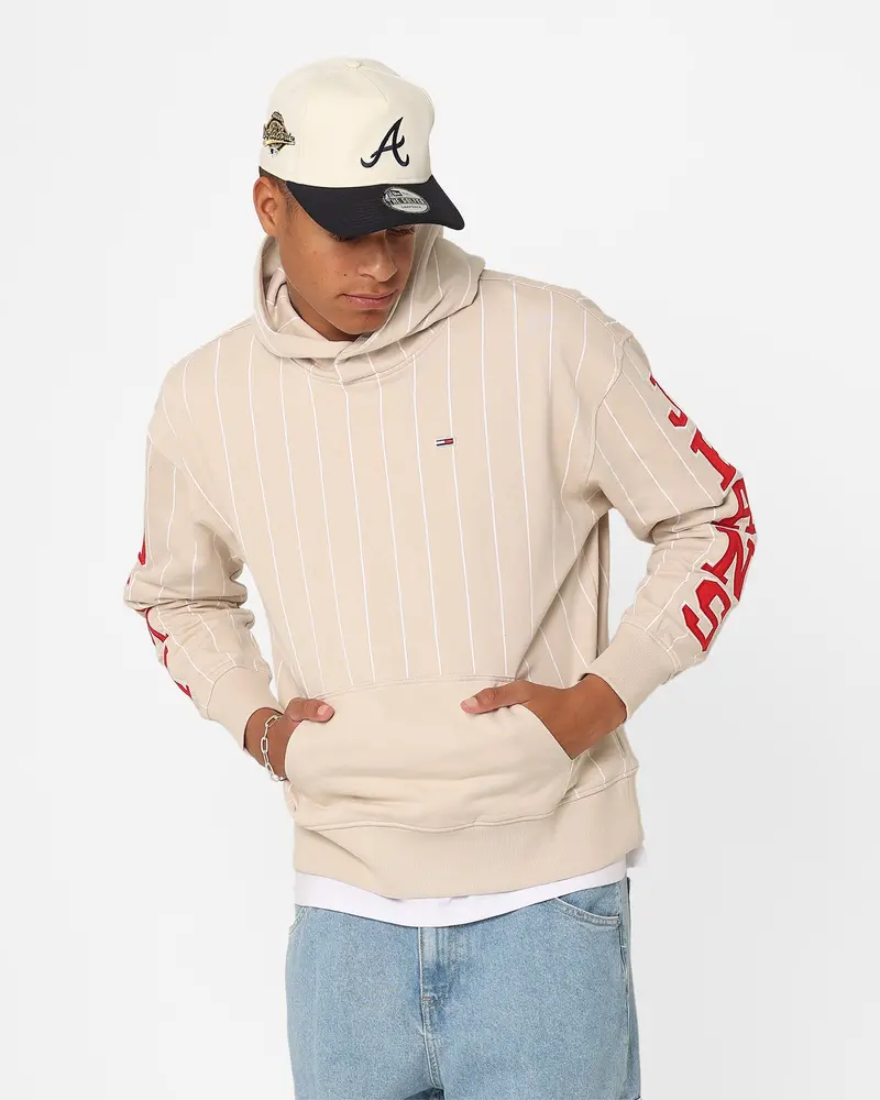 Tommy Jeans Relaxed Pinstripe Hoodie Classic Beige 1