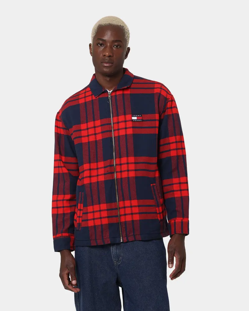 Tommy Jeans Tjm Buffalo Check Zip Overshirt Deep Crimson 1
