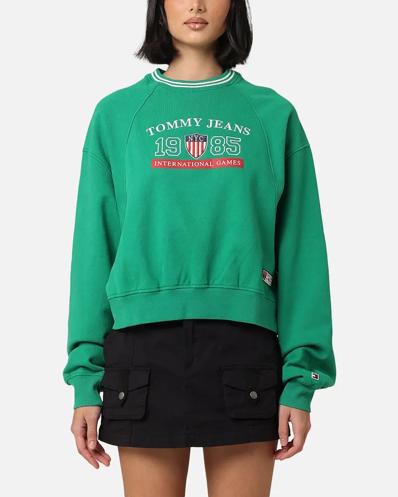 Tommy Jeans Women's Tjw Archive Games Crewneck Green Malachite 1