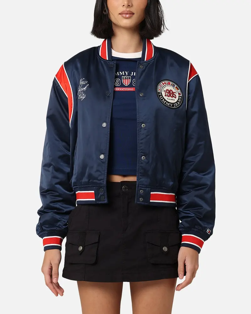 Tommy Jeans Women's Tjw Archive Games Satin Bomber Jacket Twilight Indigo 1