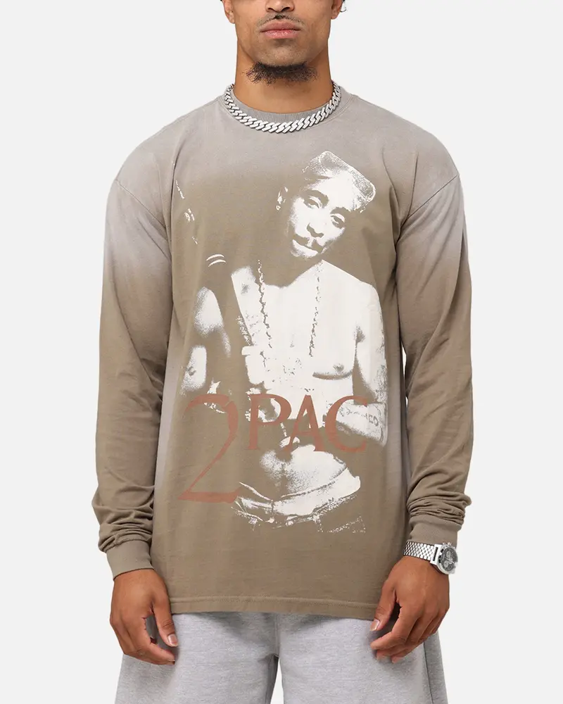 Tupac 2Pac Hem Vintage Long Sleeve T-Shirt Brown 1