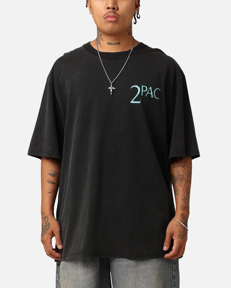 Tupac Blue Smoke T-Shirt Washed Black 1
