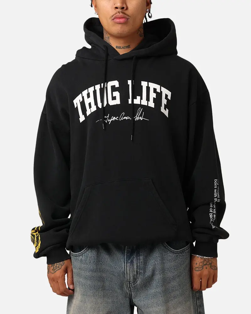 Tupac Thug Life Rose Hoodie Washed Black 1