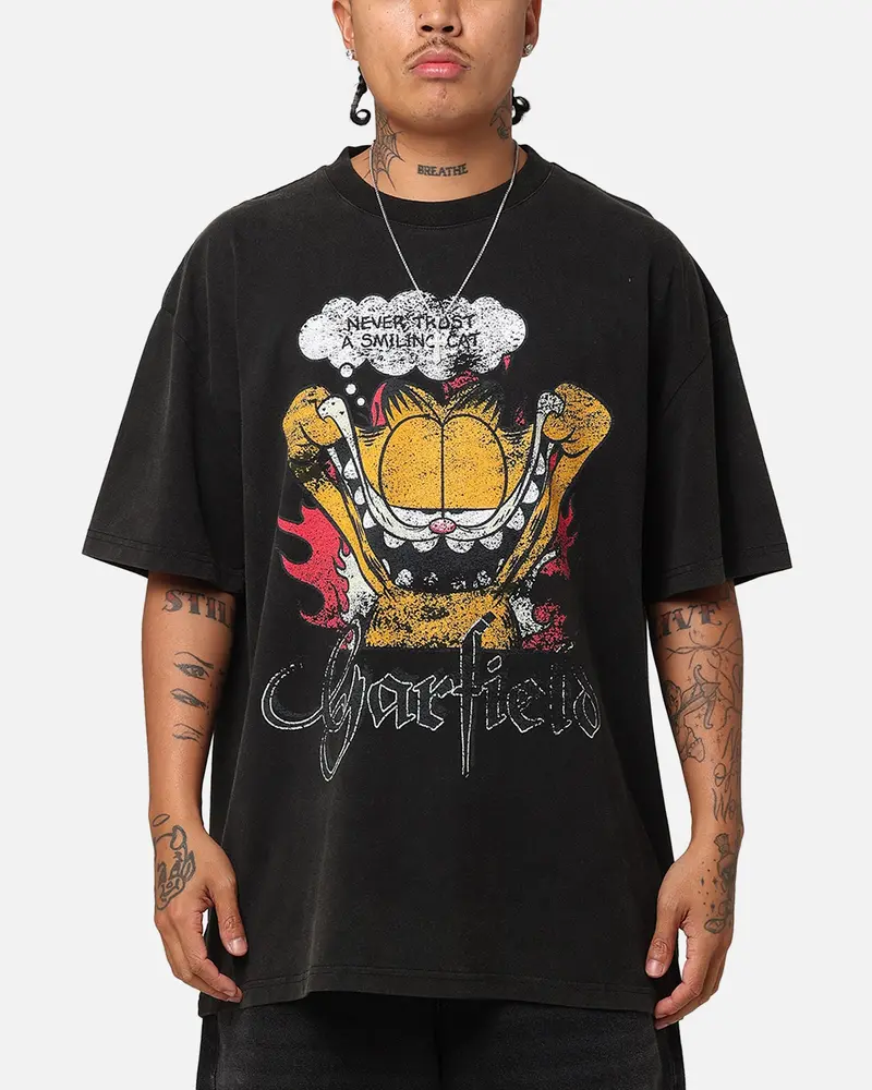 Vintage Goat Crew X Garfield Smiling Cat Heavy T-Shirt Vintage Black 1