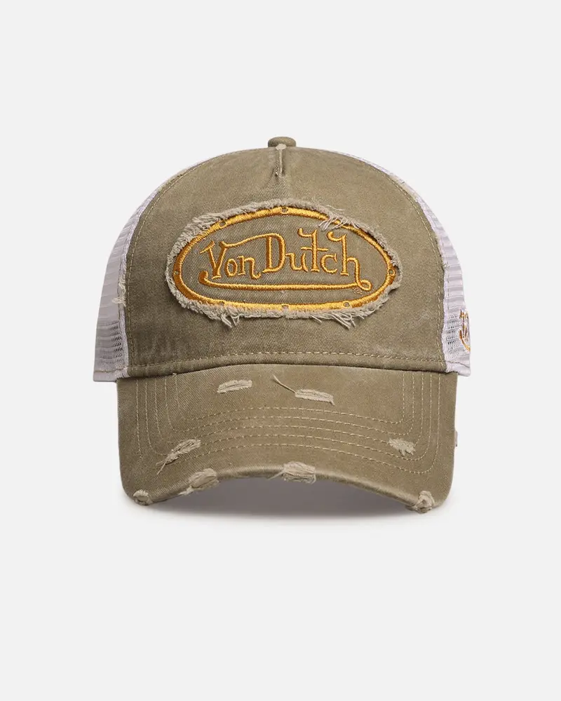 Von Dutch Destroyed Twill Trucker Snapback Washed Khaki 1