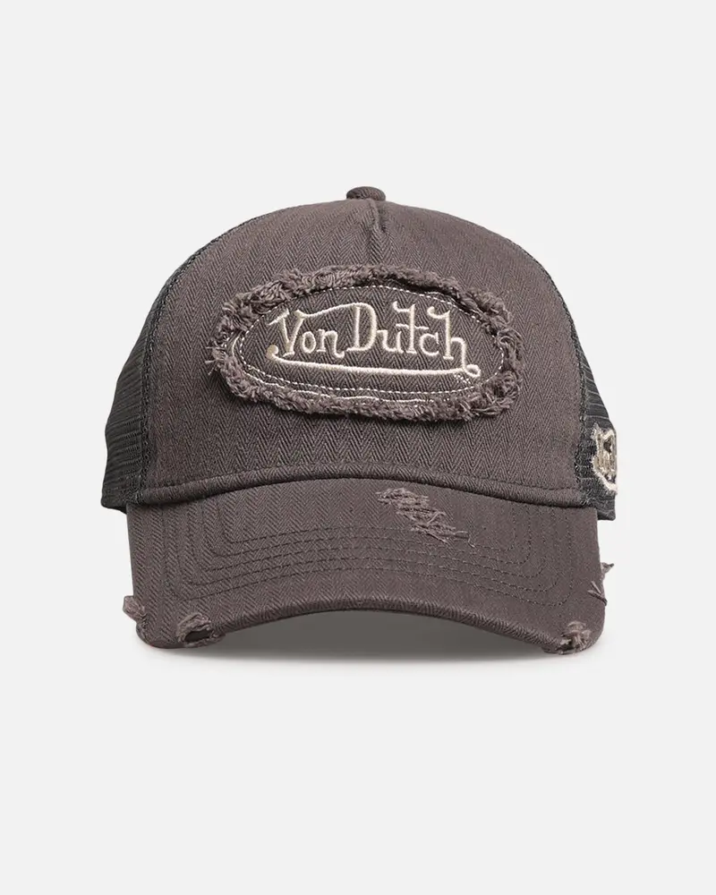 Von Dutch Distressed Patch Trucker Snapback Grey 1