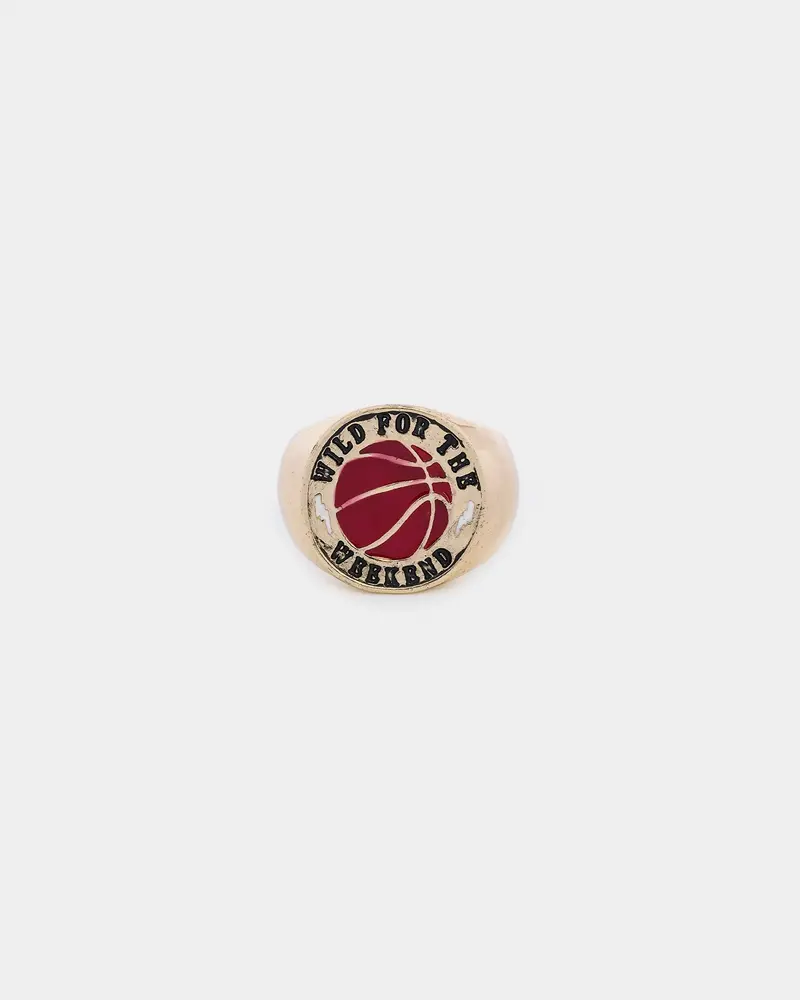 Wild For The Weekend Baller Basketball Signet Ring (Large) Gold 1