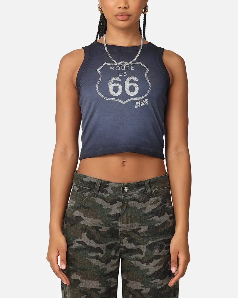 Willie Nelson Women's Route 66 Sunfade Cropped Tank Black Wash 1