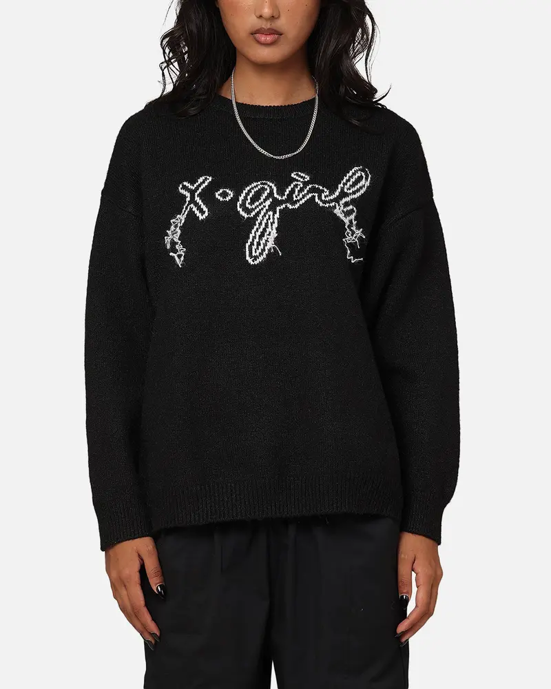 X-Girl Women's Drop Stitch Oversized Knit Crewneck Black 1