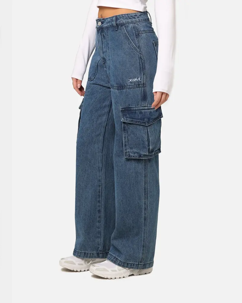X-Girl Women's Mills Drill Cargo Jeans Indigo 1