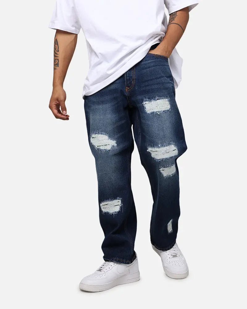 X-Large Distressed Denim Pants Indigo 1
