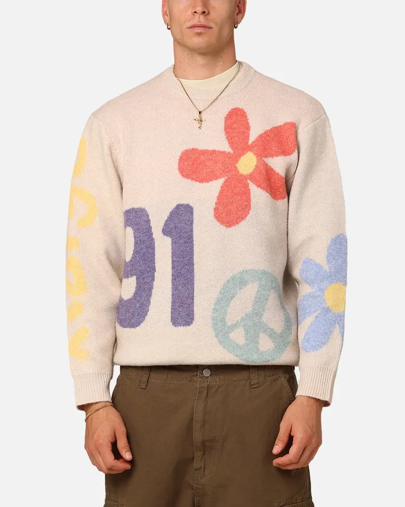 X-Large Flower And Peace Recycled Knit Sweater Off White 1