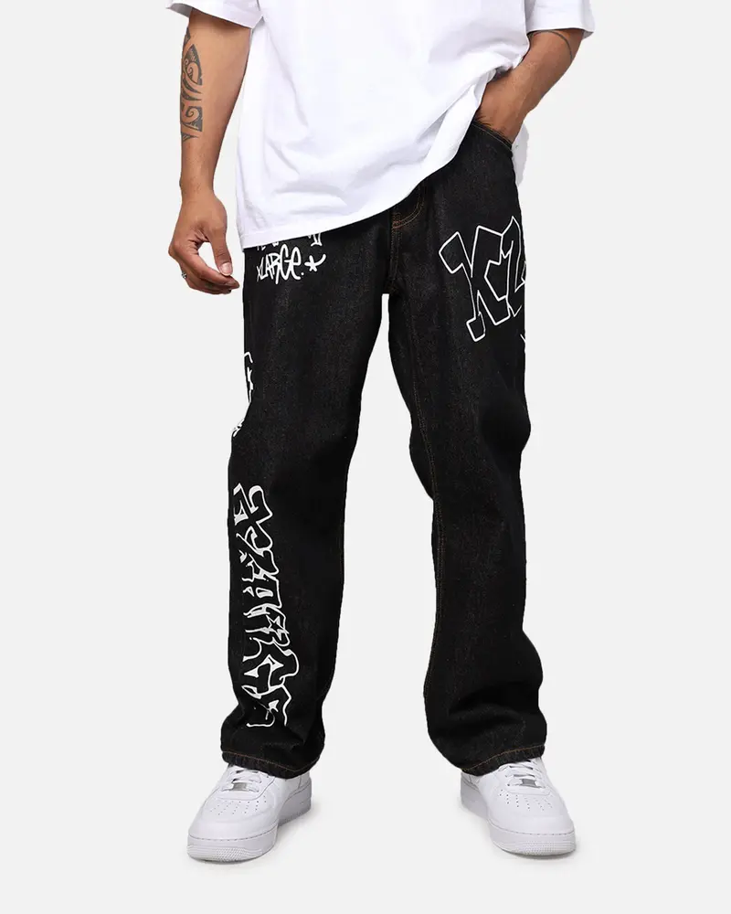 X-Large Graffiti Denim Jeans Black 1