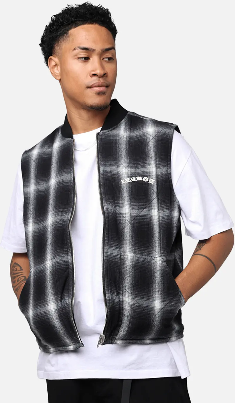 X-Large Ombre Plaid Reversible Vest Black 1