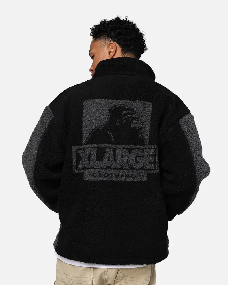 X-Large Panelled Boa Fleece Jacket Black 1