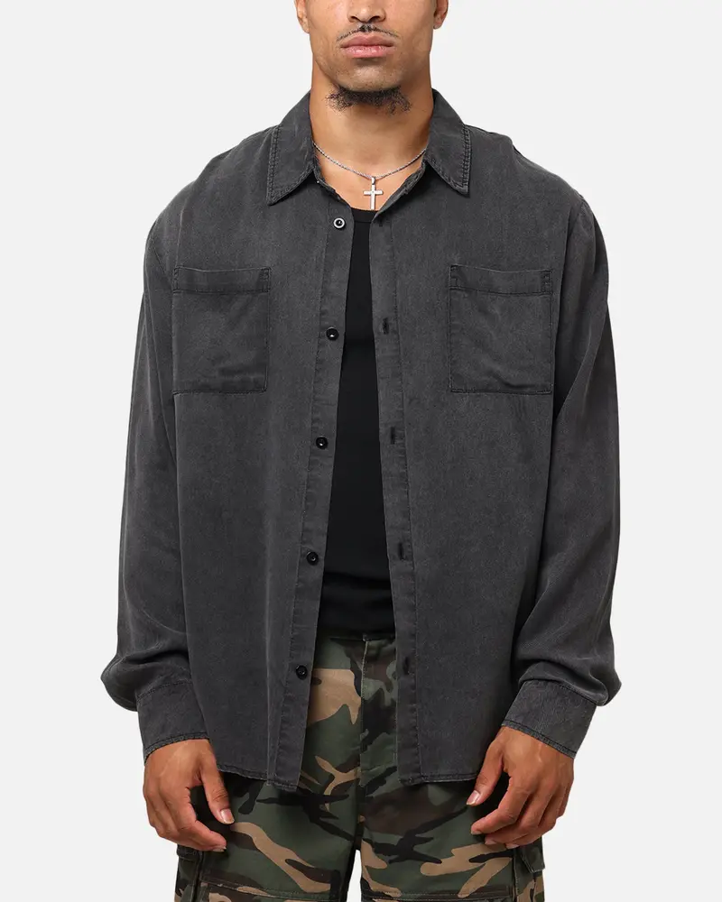 Xxiii Acid Wash Button Up Over Shirt Washed Black 1
