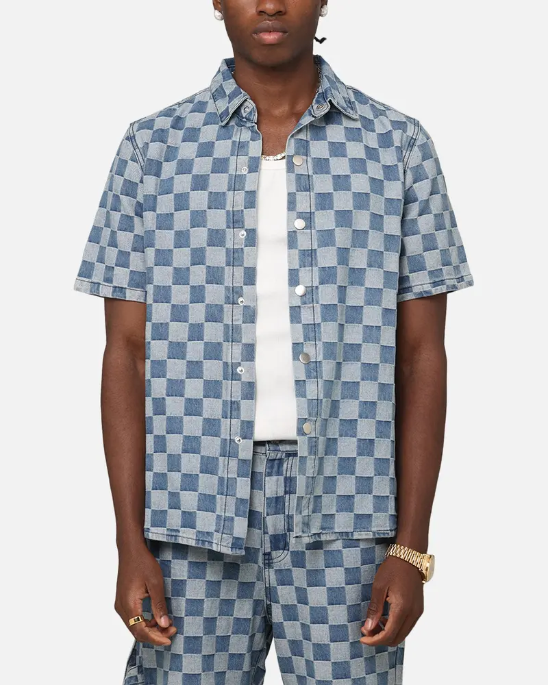 Xxiii Checker Board Button Up Shirt Blue 1