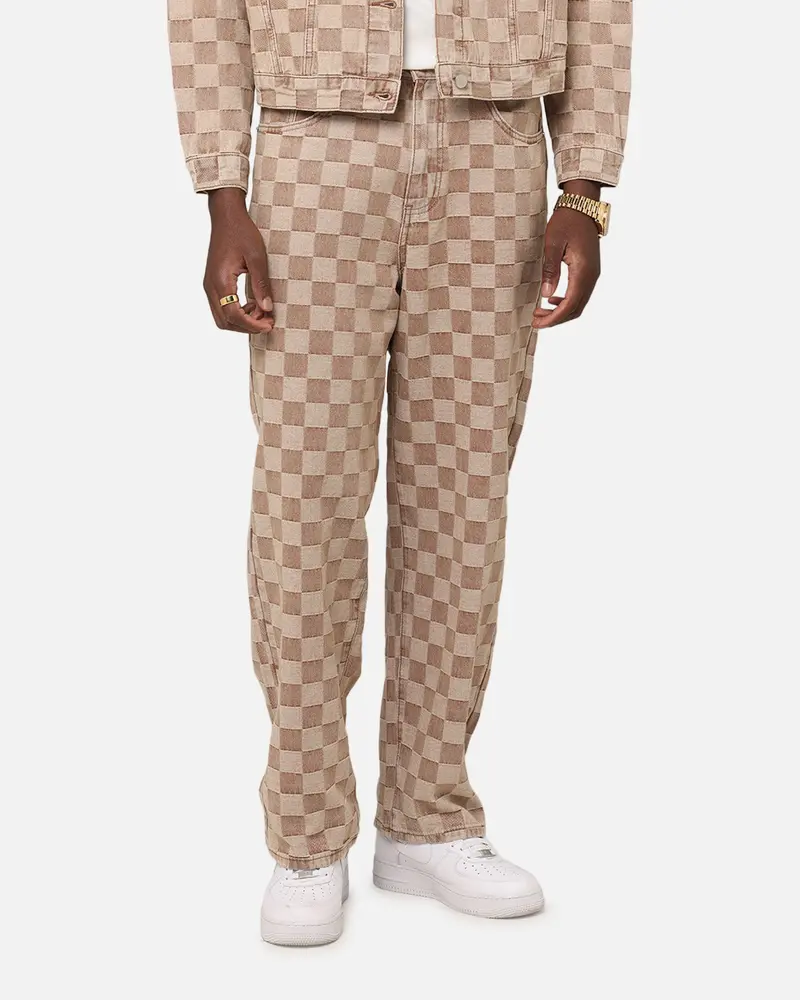 Xxiii Checker Board Denim Jeans Tan 1
