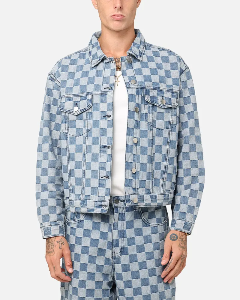 Xxiii Checker Board Trucker Jacket Blue 1