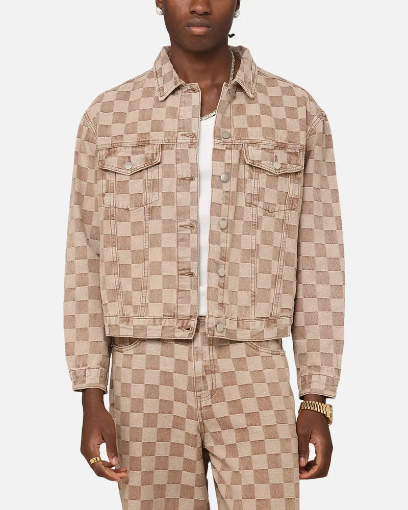 Xxiii Checker Board Trucker Jacket Tan 1