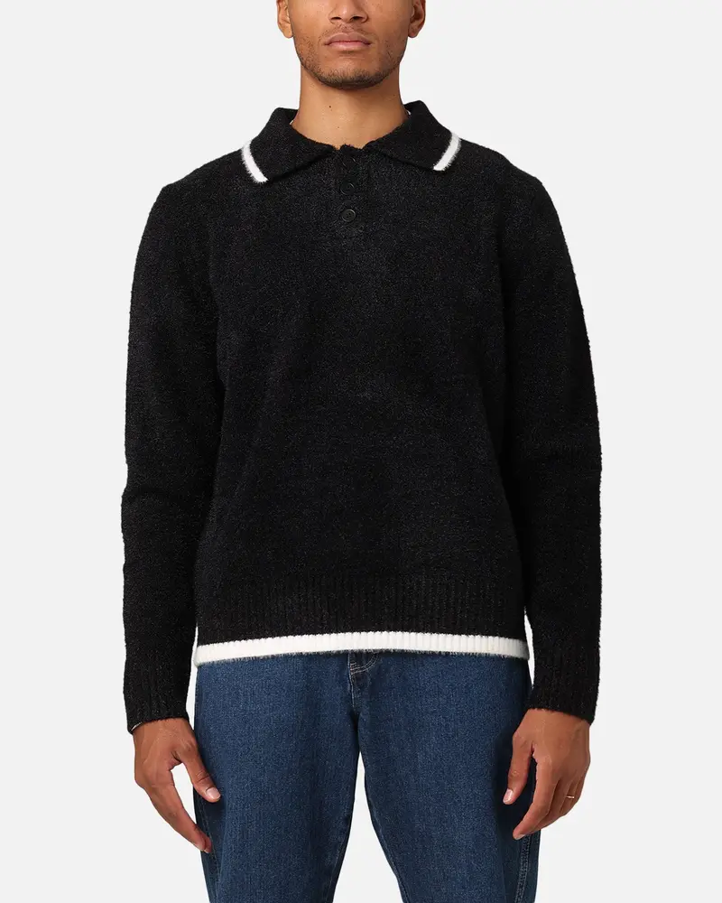 Xxiii Fluffy Long Sleeve Polo Shirt Black 1