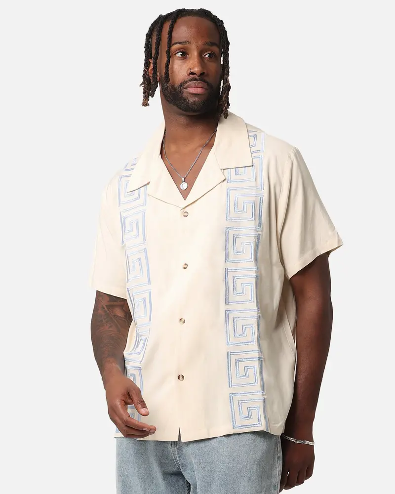Xxiii Hellas Linen Button Up Shirt Off White/Blue 1