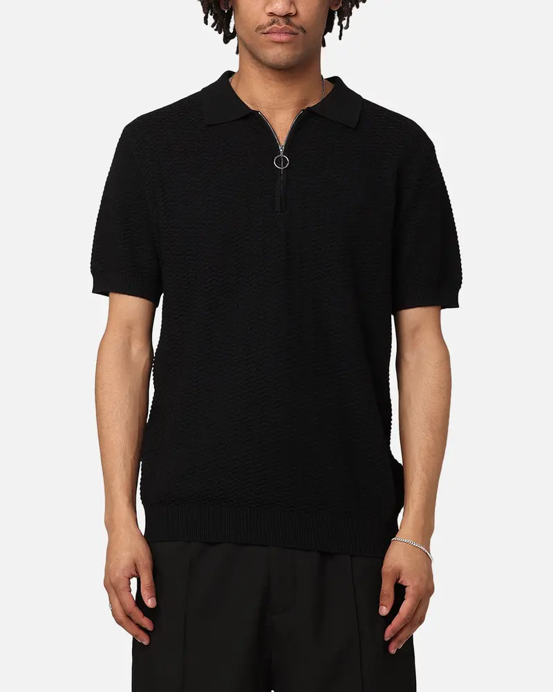 Xxiii Herringbone Quater Zip Polo Shirt Black 1