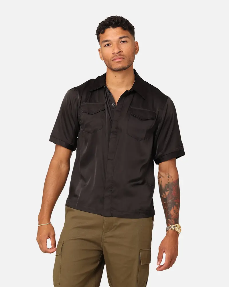 Xxiii Jet Satin Button Up Shirt Black 1