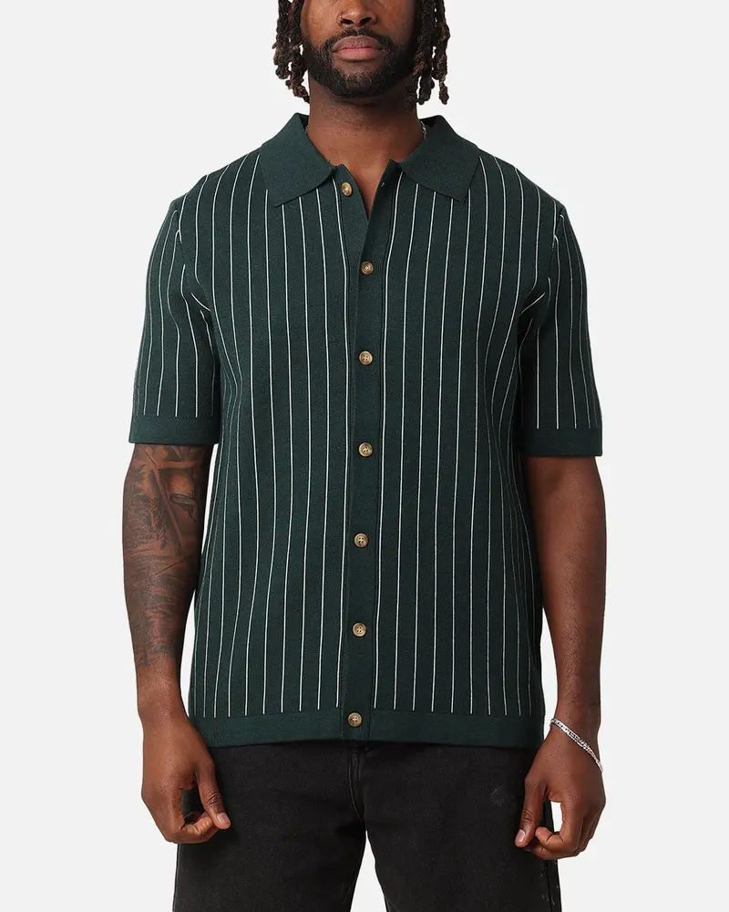 Xxiii Nicholas Knit Button Up Shirt Green/White 1