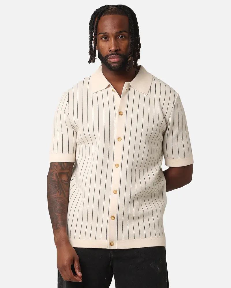 Xxiii Nicholas Knit Button Up Shirt Sand/Black 1