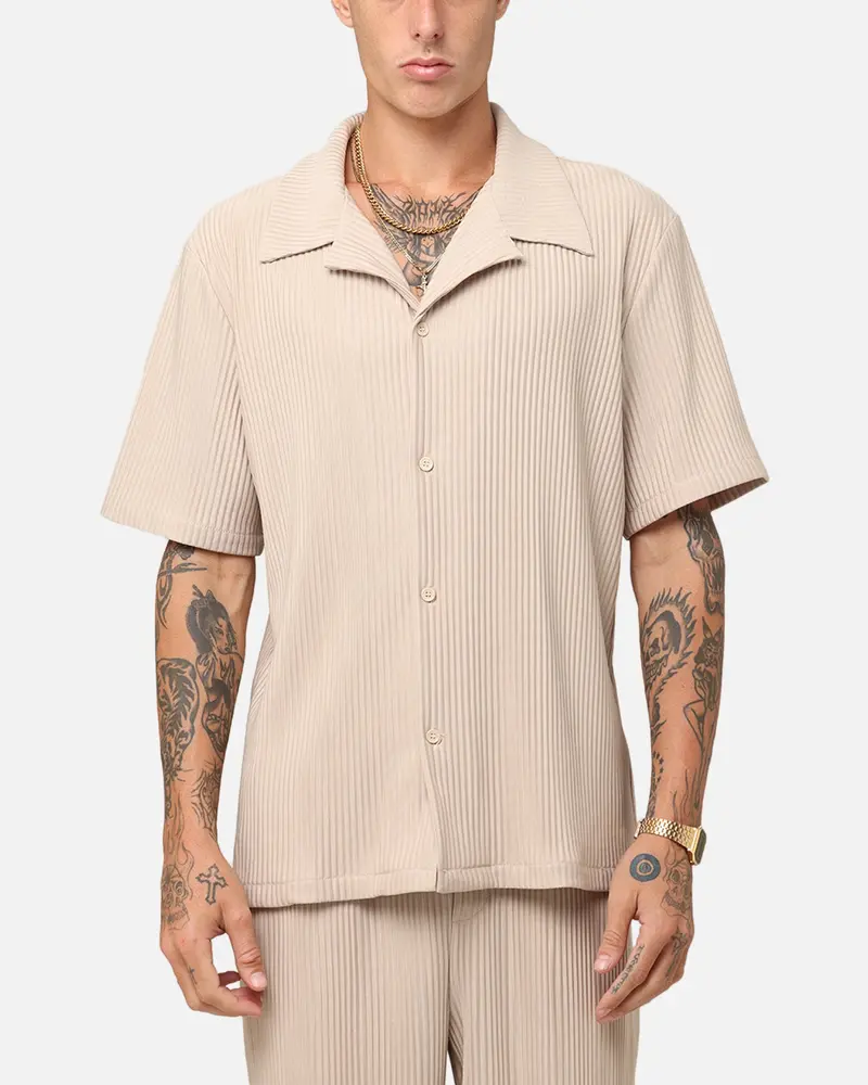 Xxiii Pleated Button Up Shirt Tan 1