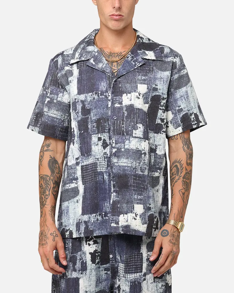 Xxiii Printed Denim Patch Button Up Shirt Blue 1