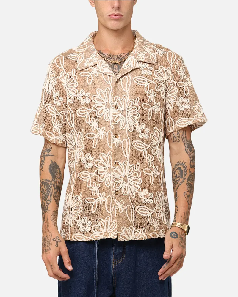Xxiii Resort Knit Button Up Shirt Tan/Cream 1