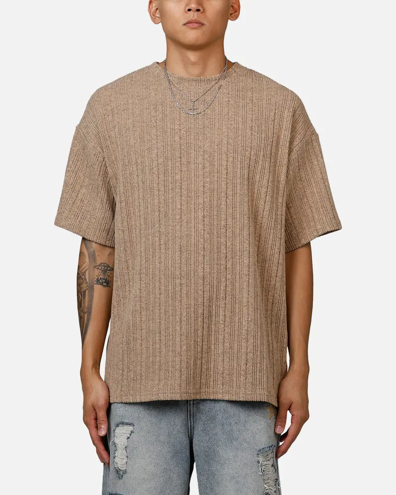 Xxiii Rib Knit T-Shirt Tan Marle 1
