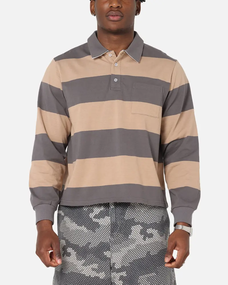 Xxiii Rugby Long Sleeve Polo T-Shirt Charcoal/Tan 1