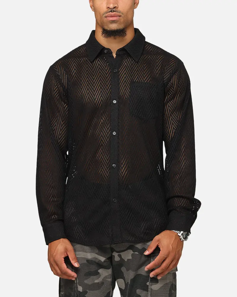 Xxiii Terrace Knit Long Sleeve Button Up Shirt Black 1